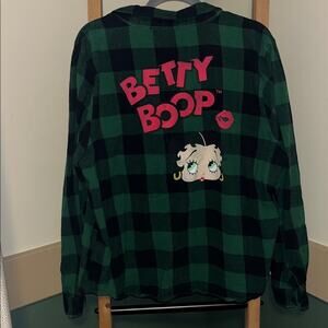 Green and Black Betty Boop Plaid Button Flannel Shirt